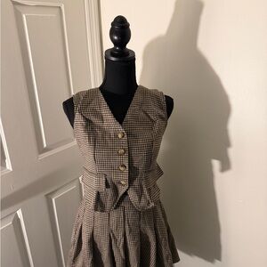 Brown Houndstooth Vest and Skirt Set